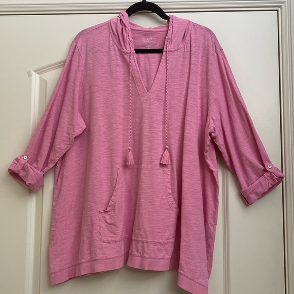 J. Jill Tops Jjill Tab Sleeve Tunic Shirt Knit Hoodie Pink Plus